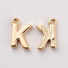 Honeyhandy Brass Charms, Letter, Nickel Free, Real 18K Gold Plated, Letter.K, 8.5x6x1.5mm, Hole: 0.8mm