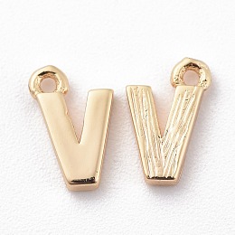 Honeyhandy Brass Charms, Letter, Nickel Free, Real 18K Gold Plated, Letter.V, 8.5x5.5x1.5mm, Hole: 0.8mm