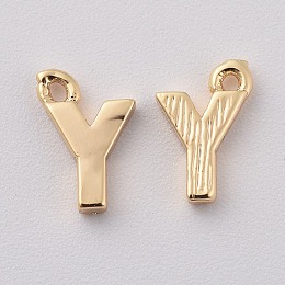 Honeyhandy Brass Charms, Letter, Nickel Free, Real 18K Gold Plated, Letter.Y, 8.5x5.5x1.5mm, Hole: 0.8mm