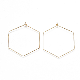 Honeyhandy Brass Earring Hooks, Hexagon, Nickel Free, Real 18K Gold Plated, 20 Gauge, 51~52x43~44x0.8mm, Pin: 0.8mm