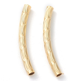 Honeyhandy Brass Tube Beads, Long-Lasting Plated, Curved Beads, Textured Tube, Real 24K Gold Plated, 20x2mm, Hole: 1.2mm