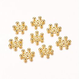 Honeyhandy Zinc Alloy Beads Spacers, Cadmium Free & Lead Free, with One Hole, Snowflake, Golden, 10x2.5mm, Hole: 1.5mm