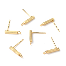 Honeyhandy 304 Stainless Steel Stud Earring Finding, with Horizontal Loop, Rectangle, Real 18K Gold Plated, 13x3mm, Hole: 1.8mm, Pin: 0.8mm.