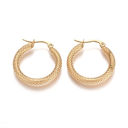 Honeyhandy 201 Stainless Steel Geometric Hoop Earrings, with 304 Stainless Steel Pins, Hypoallergenic Earrings, Textured, Ring, Golden, 9 Gauge, 24.5x3mm, Pin: 1x0.6mm