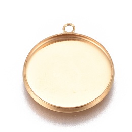 Honeyhandy Ion Plating(IP) 304 Stainless Steel Pendant Cabochon Settings, Plain Edge Bezel Cups, Flat Round, Golden, Tray: 20mm, 24.5x21.8x2mm, Hole: 1.8mm