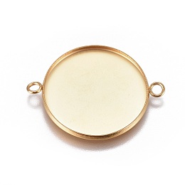 Honeyhandy Ion Plating(IP) 304 Stainless Steel Cabochon Connector Settings, Plain Edge Bezel Cups, Flat Round, Golden, Tray: 25mm, 34x26.8x2mm, Hole: 2.2mm