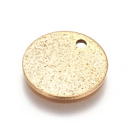 Honeyhandy Ion Plating(IP) 304 Stainless Steel Textured Pendants, Flat Round, Golden, 12x1mm, Hole: 1.4mm