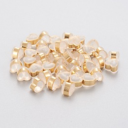 Honeyhandy Eco-Friendly Plastic Ear Nuts, Earring Backs, with 304 Stainless Steel Findings, Heart, White, Golden, 5.5x6x5~5.5mm, Hole: 1.6~1.8mm