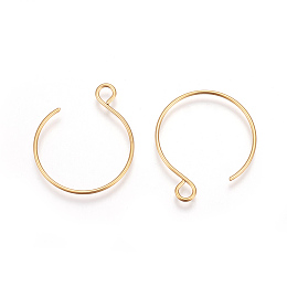 Honeyhandy Ion Plating(IP) 304 Stainless Steel Earring Hooks, with Horizontal Loop, for Jewelry Making and Earring Repair, Golden, 22x18mm, Hole: 2.5mm, Pin: 0.8mm