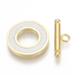 Honeyhandy 201 Stainless Steel Toggle Clasps, with Enamel, Ring, Golden, WhiteSmoke, Ring: 19.5x2mm, Inner Diameter: 10mm, Bar: 21x7x3mm, Hole: 2mm