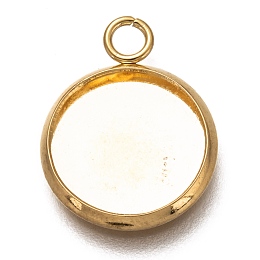 Honeyhandy 304 Stainless Steel Pendant Cabochon Settings, Plain Edge Bezel Cups, Flat Round, Real 18K Gold Plated, Tray: 12mm, 17.5x14x2mm, Hole: 2.5mm