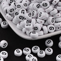 Honeyhandy Acrylic Beads, with Horizontal Hole, Letter, Flat Round, Letter.G, 7x4mm, Hole: 1mm, about 146pcs/20g