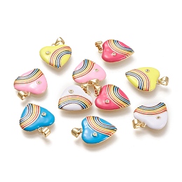 Honeyhandy Brass Micro Pave Cubic Zirconia Pendants, with Enamel, Real 18K Gold Plated, Heart & Rainbow, Mixed Color, 21x18.5x3.5mm, Hole: 3.5x5mm