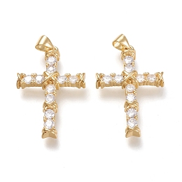 Honeyhandy Brass Micro Pave Cubic Zirconia Pendants, Cross, Clear, Real 18K Gold Plated, 30.5x20x4.5mm, Hole: 3.5x5mm