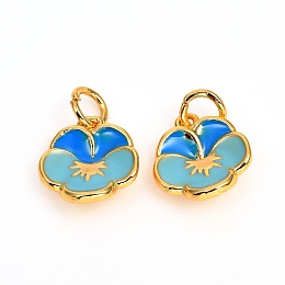 Honeyhandy Brass Enamel Charms, Long-Lasting Plated, Flower, Real 18K Gold Plated, Light Sky Blue, 12x10.5x3.5mm, Hole: 3mm