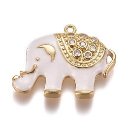 Honeyhandy Brass Micro Pave Clear Cubic Zirconia Pendants, with Enamel, Elephant, Golden, 25x31x4mm, Hole: 1.7mm