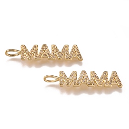 Honeyhandy Brass Micro Pave Clear Cubic Zirconia Pendants, Long-Lasting Plated, for Mother's Day, Word Mama, Golden, 30x7x1.7mm, Hole: 4.5x3mm.