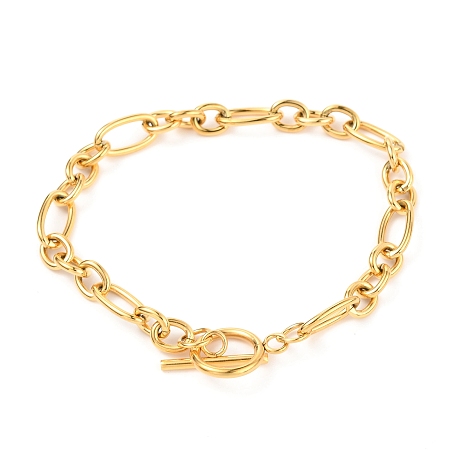 Honeyhandy Unisex Vacuum Plating 304 Stainless Steel Figaro Chain Bracelets, with Toggle Clasps, Golden, 8-1/2 inch(21.5cm)