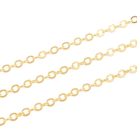 Honeyhandy Brass Flat Oval Cable Chains, Soldered, with Spool, Cadmium Free & Nickel Free & Lead Free, Golden, 2.5x2x0.45mm, about 301.83 Feet(92m)/roll