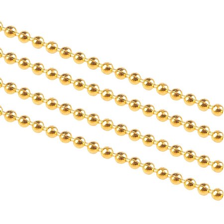 NBEADS 100m Iron Ball Bead Chains, Unwelded, Golden, Come On Reel, Bead: about 1.5mm in diameter, 100m/roll