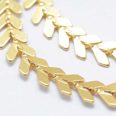 Honeyhandy Brass Handmade Chains, Cobs Chains, Unwelded, Long-Lasting Plated, Leaf, Real 18K Gold Plated, 6.5x6x0.5mm