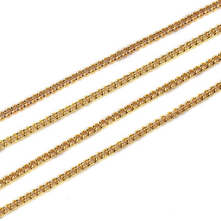 Honeyhandy Brass Curb Chains, Long-Lasting Plated, Soldered, with Spool, Golden, 2x1.5x0.3mm