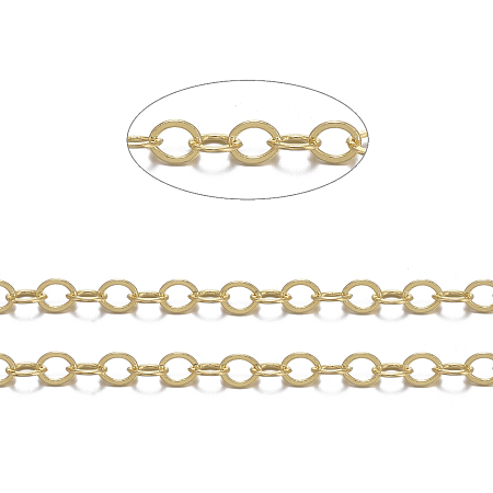 Honeyhandy Brass Flat Oval Cable Chains, Unwelded, with Spool, Cadmium Free & Nickel Free & Lead Free, Golden, 3.5x3x0.5mm, about 301.83 Feet(92m)/roll