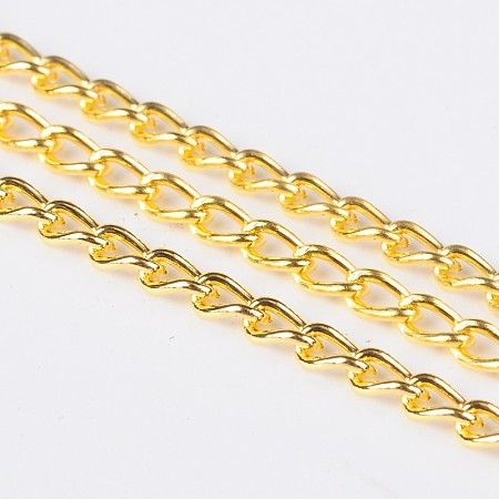 Honeyhandy Iron Twisted Chains Curb Chains, Unwelded, Golden, with Spool, Link: about 2mm wide, 3.5mm long, 0.5mm thick, about 328.08 Feet(100m)/roll