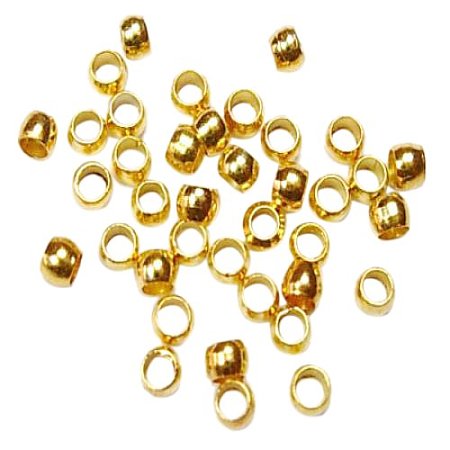 ARRICRAFT 10000PCS Barrel Golden Color Brass Crimp Beads, 2mm in Diameter, 1.2mm Long, Hole: 1.2mm