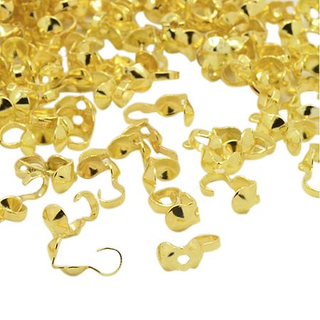 NBEADS 2000Pcs Iron Bead Tips Knot Covers, Golden, Size: About 9mm Long, 3mm Wide, 3mm Inner Diameter, Hole: About 1.5mm
