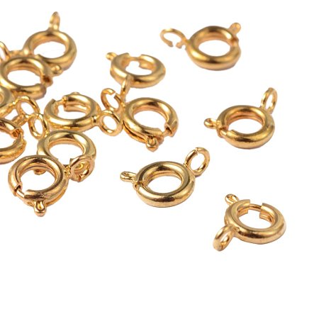 NBEADS 1000Pcs Brass Spring Ring Clasps, Jewelry Components, Golden Color, 6mm, Hole: 1.5mm