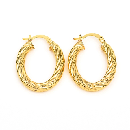 Honeyhandy Brass Hoop Earrings, Long-Lasting Plated, Twisted Oval Ring Shape, Real 18K Gold Plated, 31x24x4.6mm, Pin: 0.5x1.2mm