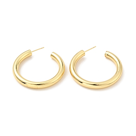 Honeyhandy Brass Chunky C-shape Stud Earrings, Half Hoop Earrings for Women, Cadmium Free & Nickel Free & Lead Free, Real 18K Gold Plated, 39.5x5mm, Pin: 0.7mm