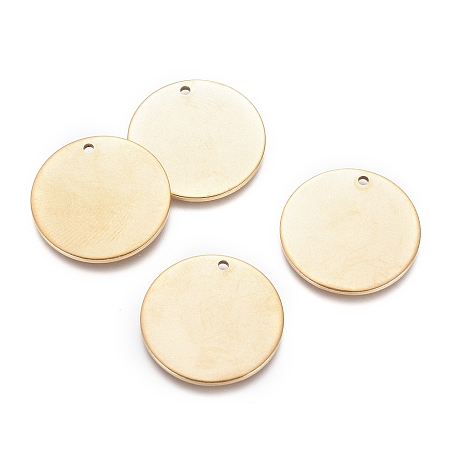 Honeyhandy Ion Plating(IP) 304 Stainless Steel Pendants, Blank Stamping Tag, Flat Round, Golden, 20x1mm, Hole: 1.4mm