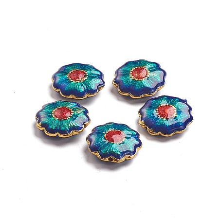 Golden Plated Alloy Beads, with Enamel, Flower, Colorful, 18.5x6mm, Hole: 1.2mm