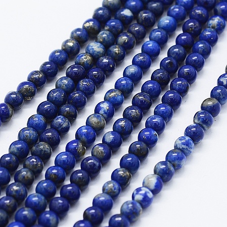 Honeyhandy Natural Lapis Lazuli Beads Strands, Round, 4mm, Hole: 0.5mm, about 96~100pcs/strand, 15.5 inch(39cm)