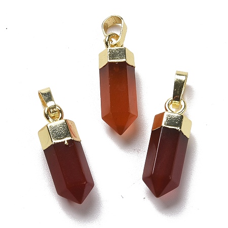 Honeyhandy Natural Carnelian Pendants, with Brass Findings, Bullet, Golden, 19~21x7mm, Hole: 4x6mm