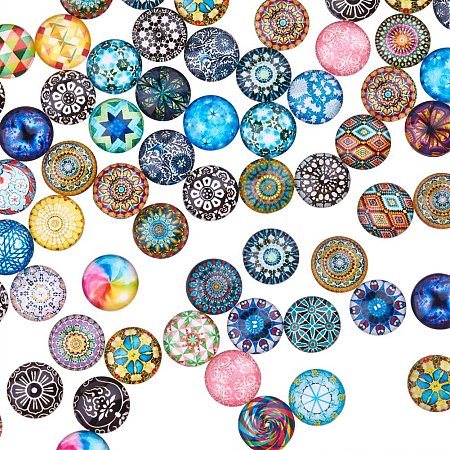 ARRICRAFT 200PCS 12mm Mixed Color Mosaic Printed Glass Half Round/Dome Cabochons for Jewelry Making