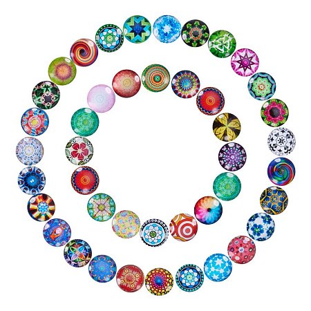 NBEADS 200 Pcs Mosaic Printed Glass Half Round/Dome Cabochons, Mixed Color, 16x5mm