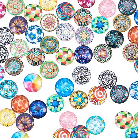 NBEADS 100PCS Mixed Color Printed Glass Dome Cabochons Round Cabochons Tiles, for Photo Pendant Craft Jewelry Making