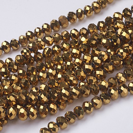 Electroplate Glass Beads Strands, Faceted, Rondelle, Golden Plated, 8x6mm, Hole: 1mm; about 68~70pcs/strand, 15