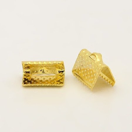 NBEADS 2000 Pcs Iron Ribbon Ends, Lead Free, Golden, About 7mm Wide, 10mm Long, 5mm Thick, Hole: 2mm