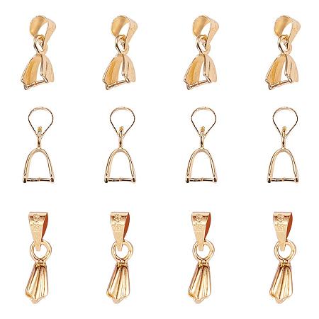 PandaHall Elite About 100 Pieces Iron Pinch Clip Bail Clasp Dangle Charm Bead Pendant Connector Findings Length 15mm for Jewelry Making Golden