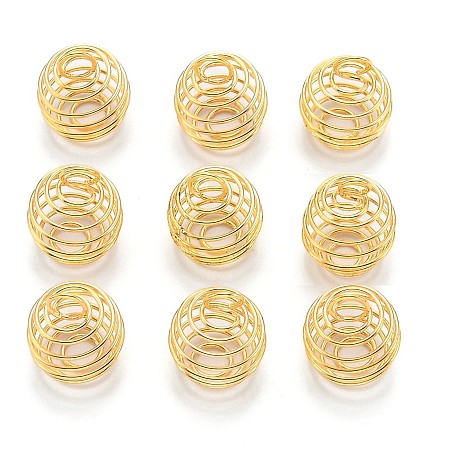 ARRICRAFT Iron Wire Pendants, Spiral Bead Cage Pendants, Round, Golden, 17x14mm, Hole: 3.5mm