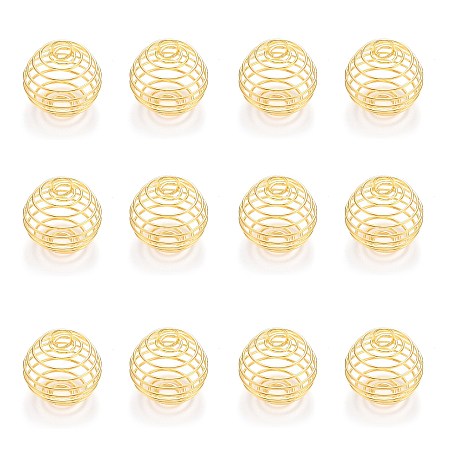 ARRICRAFT Iron Wire Pendants, Spiral Bead Cage Pendants, Round, Golden, 24x19.5mm, Hole: 4.5mm