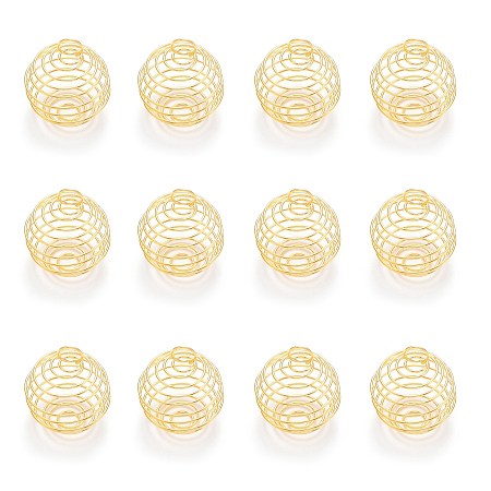 ARRICRAFT Iron Wire Pendants, Spiral Bead Cage Pendants, Round, Golden, 30x24mm, Hole: 5mm
