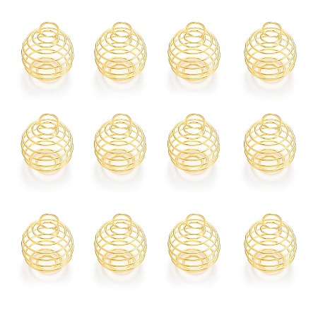 ARRICRAFT Iron Wire Pendants, Spiral Bead Cage Pendants, Round, Golden, 25~26x20mm, Hole: 5~6mm