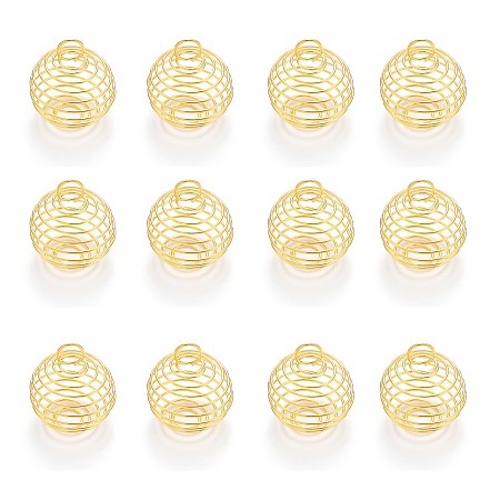 ARRICRAFT Iron Wire Pendants, Spiral Bead Cage Pendants, Round, Golden, 28~30x24~25mm, Hole: 6mm