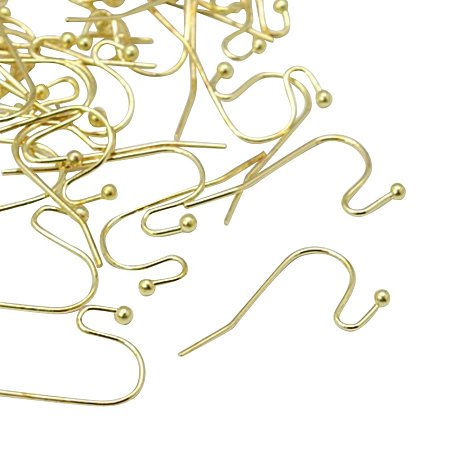 NBEADS 2000pcs Brass Hook Earwire, Lead Free and Cadmium Free, Golden, Size: about 11mm wide, 22mm long, 0.75mm thick; Ball: 2mm in diameter