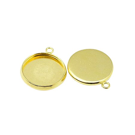 NBEADS 700 Pcs Brass Blank Pendant Trays, Flat Round Setting for Cabochon, Lead Free & Cadmium Free, Golden, Tray: 12mm; 17x14x2mm, Hole: 1.5mm